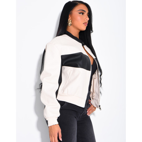 Veste en similicuir bi-color