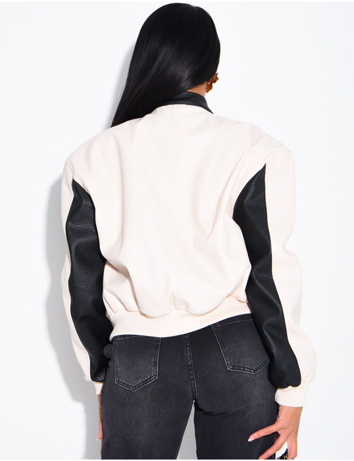Veste en similicuir bi-color