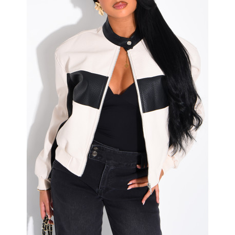 Veste en similicuir bi-color