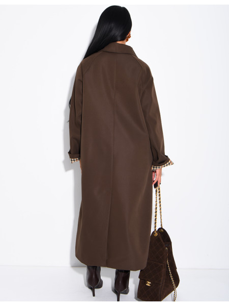 Langer, geknöpfter Trenchcoat mit Umschlag an den Ärmeln und Vichy-Muster