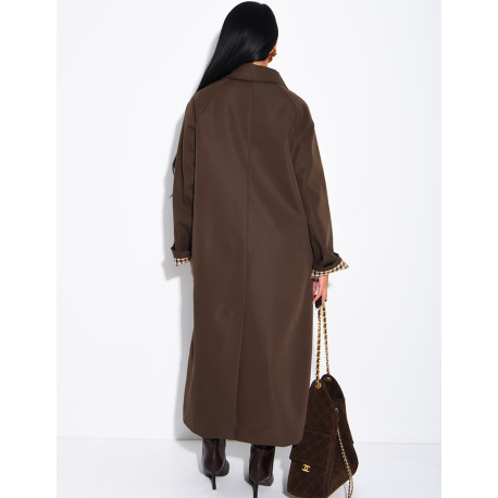 Langer, geknöpfter Trenchcoat mit Umschlag an den Ärmeln und Vichy-Muster