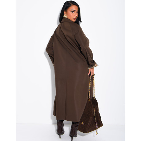Langer, geknöpfter Trenchcoat mit Umschlag an den Ärmeln und Vichy-Muster