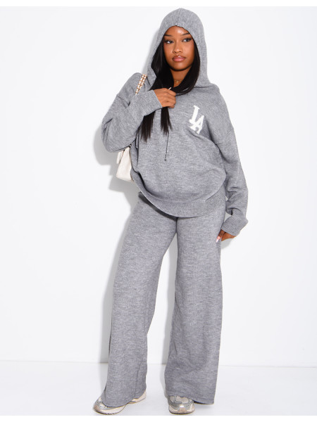 Ensemble en laine " LA " pull oversize à capuche et pantalon droit