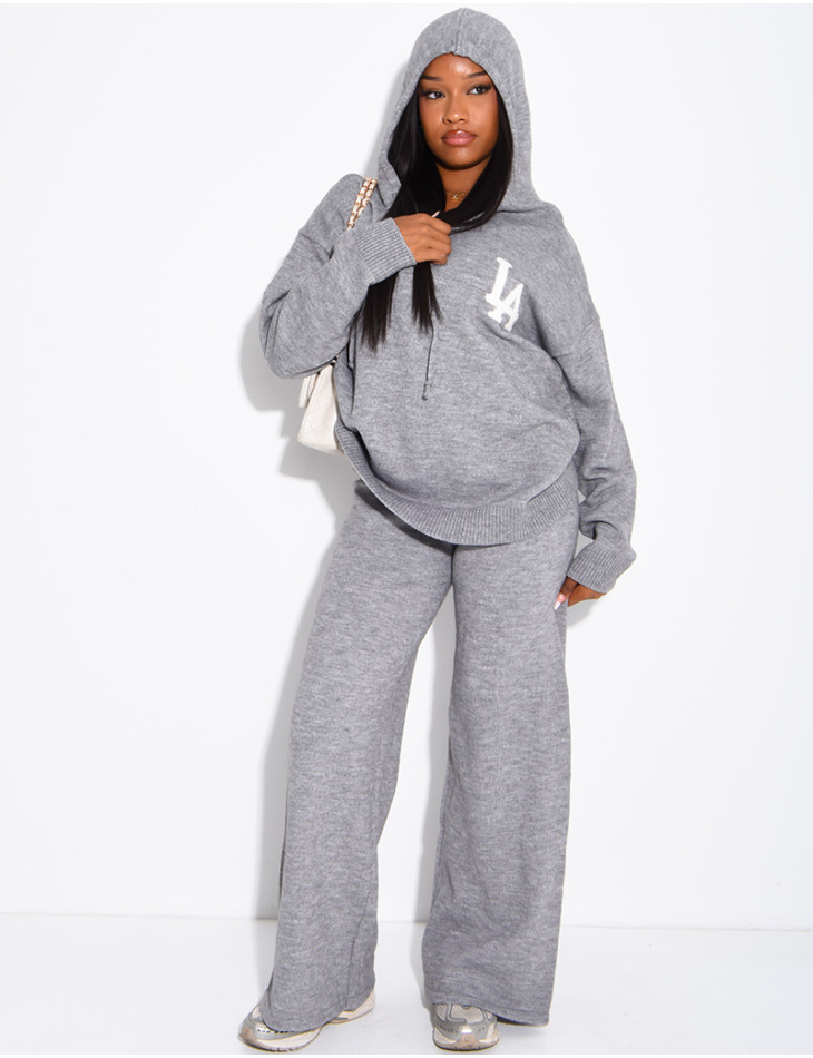 Ensemble en laine " LA " pull oversize à capuche et pantalon droit