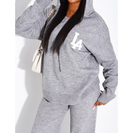 Ensemble en laine " LA " pull oversize à capuche et pantalon droit
