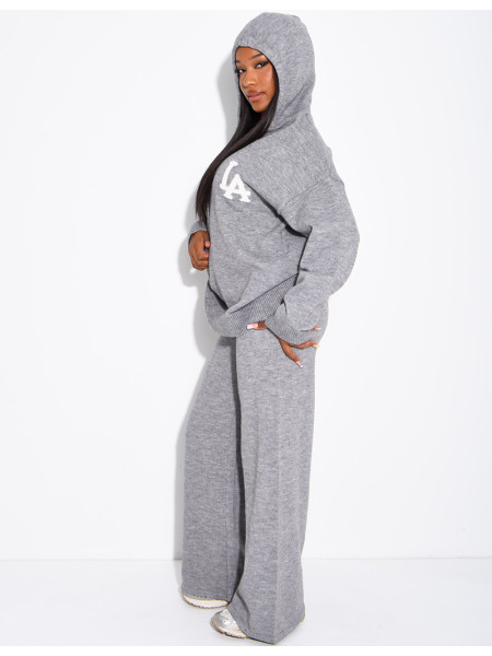Ensemble en laine " LA " pull oversize à capuche et pantalon droit