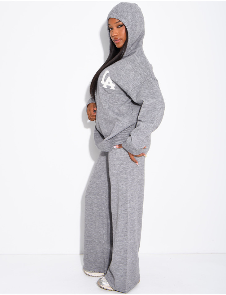 Ensemble en laine " LA " pull oversize à capuche et pantalon droit