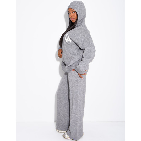 Ensemble en laine " LA " pull oversize à capuche et pantalon droit