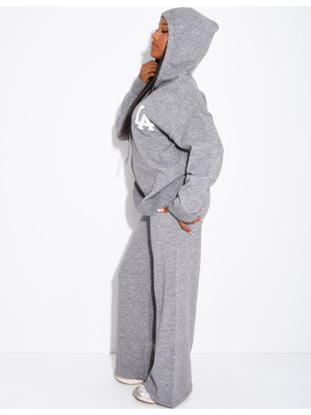 Ensemble en laine " LA " pull oversize à capuche et pantalon droit