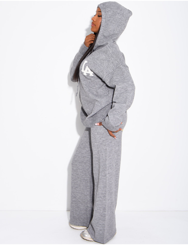 Ensemble en laine " LA " pull oversize à capuche et pantalon droit