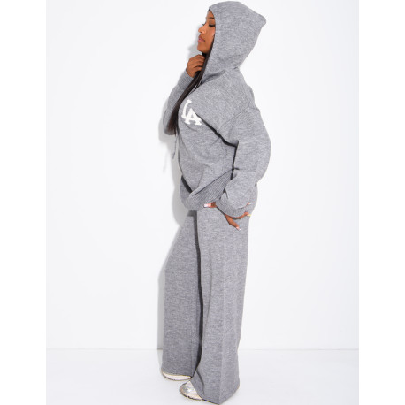 Ensemble en laine " LA " pull oversize à capuche et pantalon droit