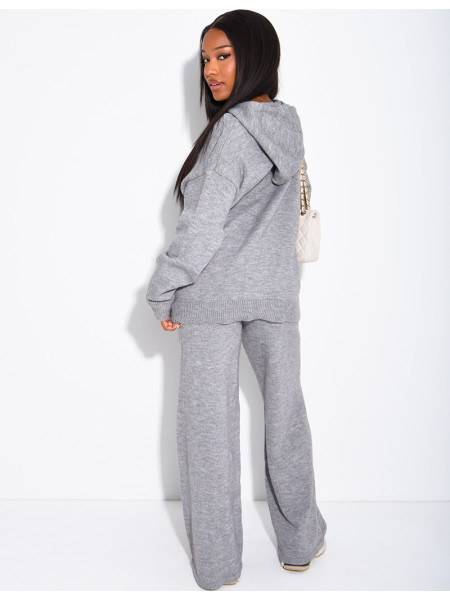 Ensemble en laine " LA " pull oversize à capuche et pantalon droit