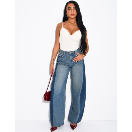 Jeans coupe ballon bi-color