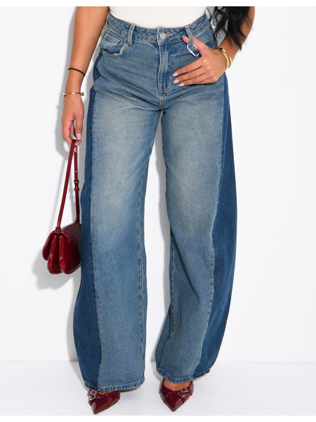 Jeans coupe ballon bi-color