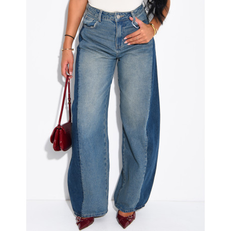 Jeans coupe ballon bi-color