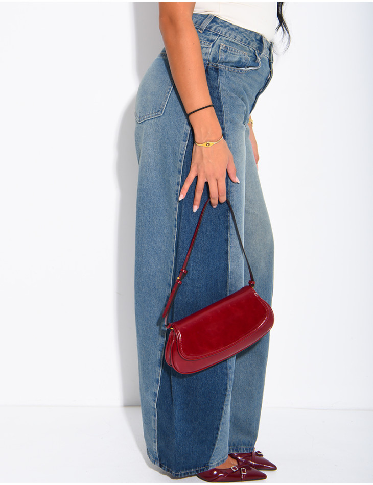 Jeans coupe ballon bi-color