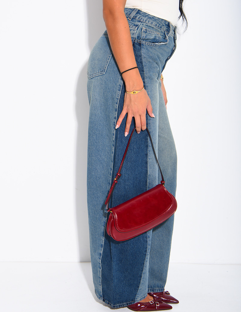 Jeans coupe ballon bi-color