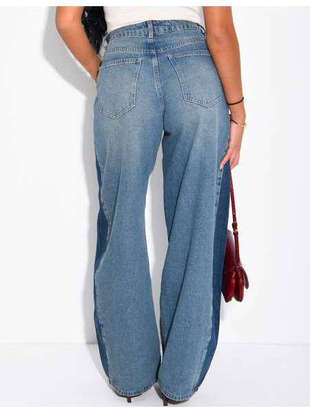 Jeans coupe ballon bi-color