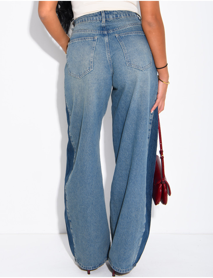 Jeans coupe ballon bi-color