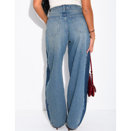 Jeans coupe ballon bi-color