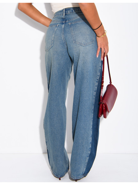 Jeans coupe ballon bi-color