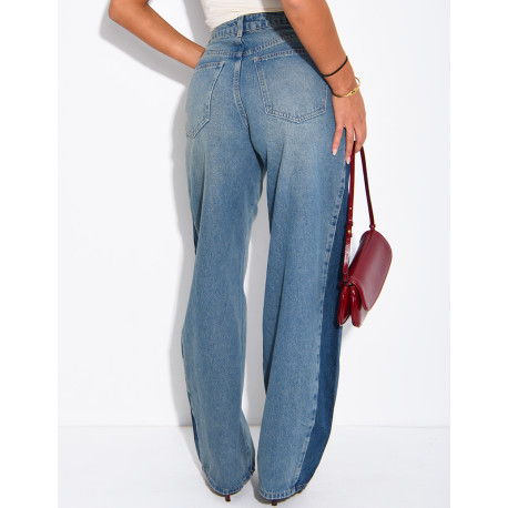 Jeans coupe ballon bi-color
