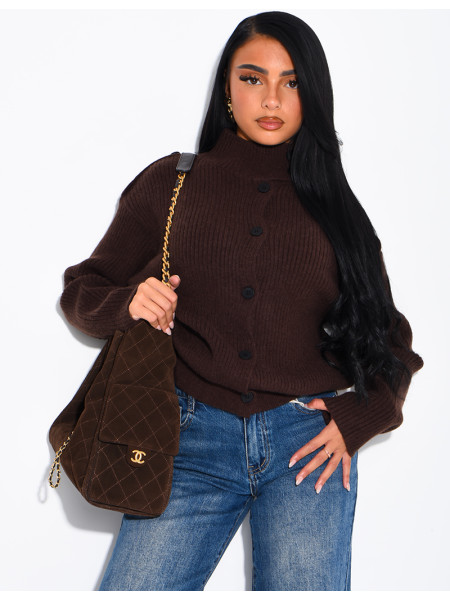Ribbed button-up cardigan