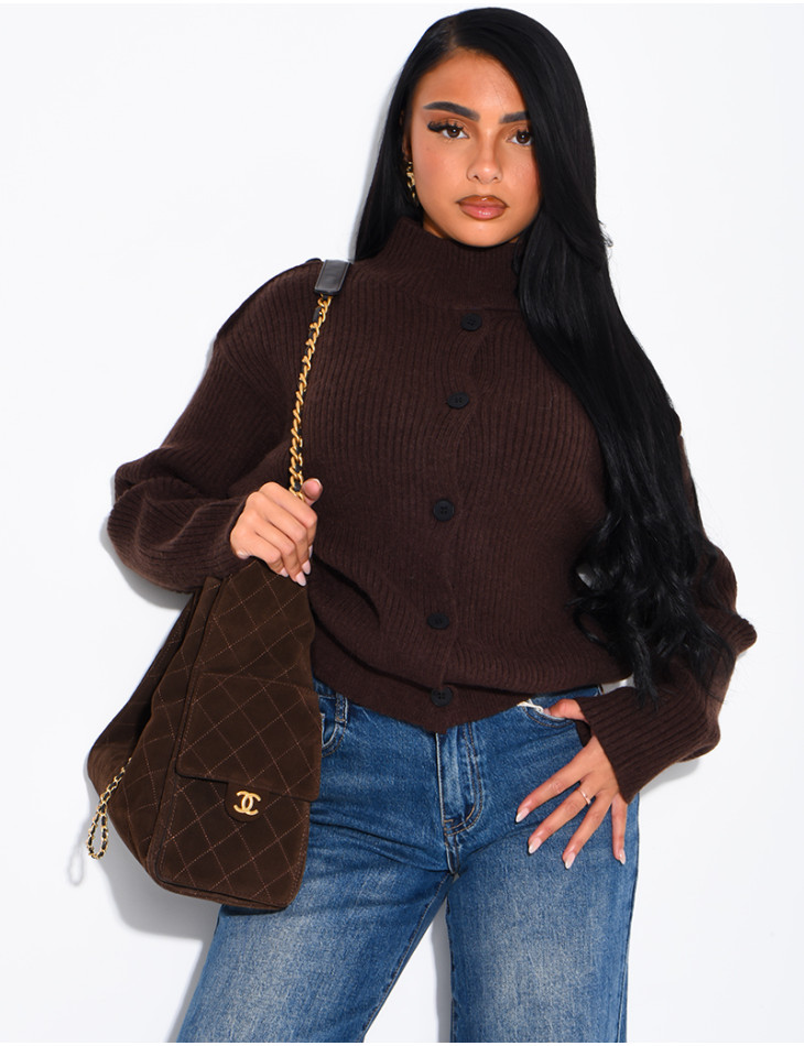 Ribbed button-up cardigan