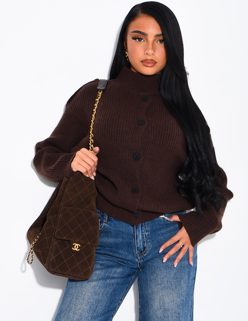 Ribbed button-up cardigan