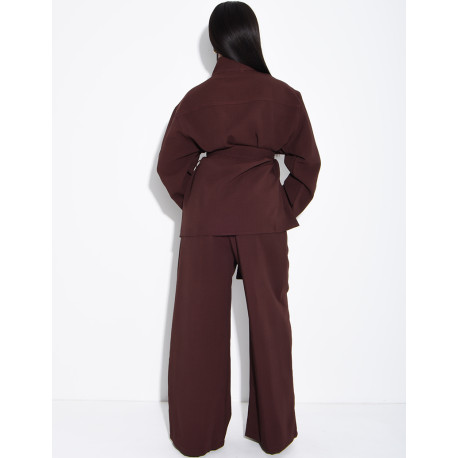 Ensemble pantalon et blouse à boutonner avec ceinture