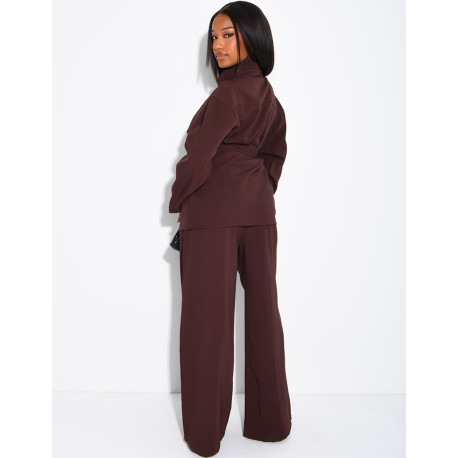 Ensemble pantalon et blouse à boutonner avec ceinture