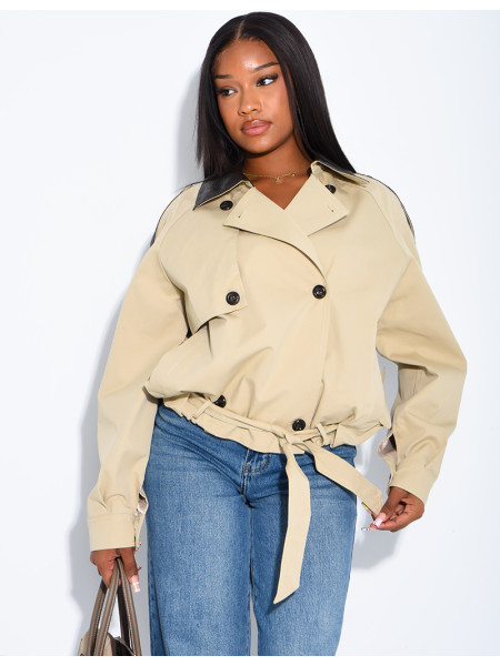 Veste courte style trench à empiècements contrastants
