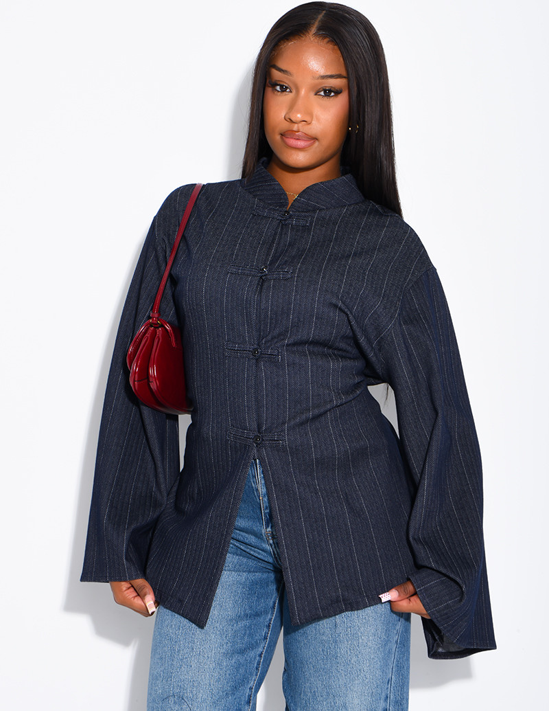 Long-sleeved denim blouse...