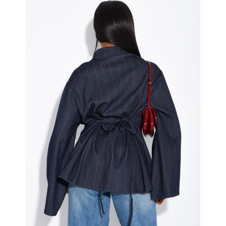 Long-sleeved denim blouse with Asian-style fastenings