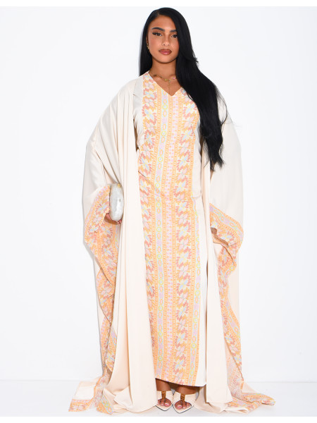 Ensemble à broderies & strass robe sans manches et kimono avec ceinture