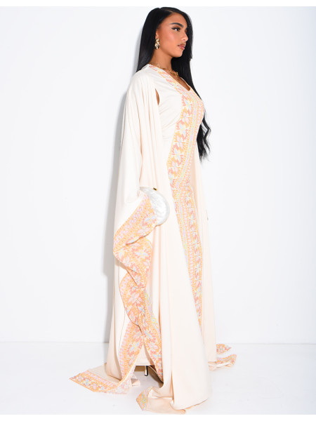 Ensemble à broderies & strass robe sans manches et kimono avec ceinture