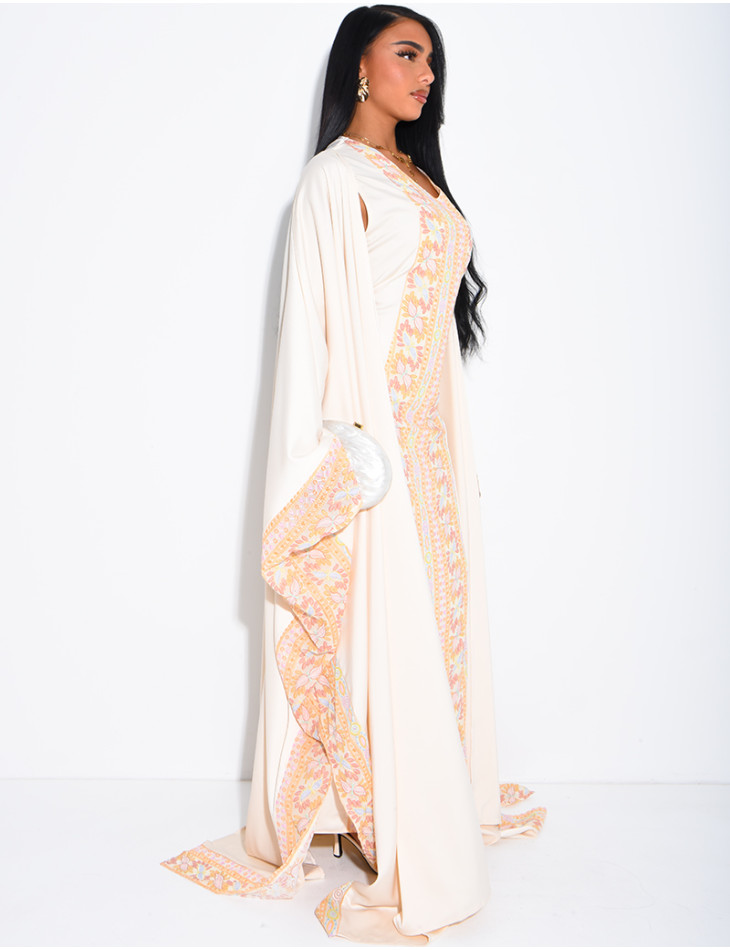 Ensemble à broderies & strass robe sans manches et kimono avec ceinture