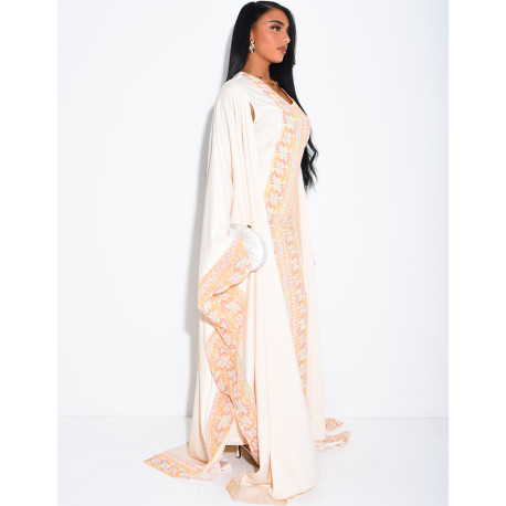 Ensemble à broderies & strass robe sans manches et kimono avec ceinture