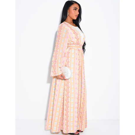 Ensemble robe sans manches et kimono à broderies & strass avec ceinture assortie