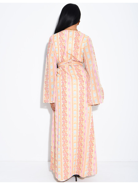 Ensemble robe sans manches et kimono à broderies & strass avec ceinture assortie