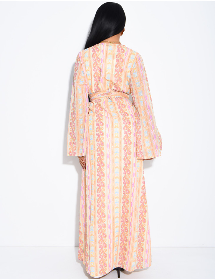 Ensemble robe sans manches et kimono à broderies & strass avec ceinture assortie