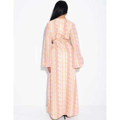 Ensemble robe sans manches et kimono à broderies & strass avec ceinture assortie