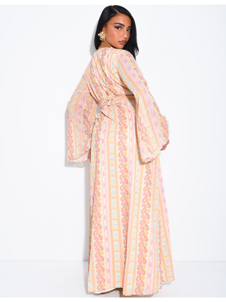 Ensemble robe sans manches et kimono à broderies & strass avec ceinture assortie