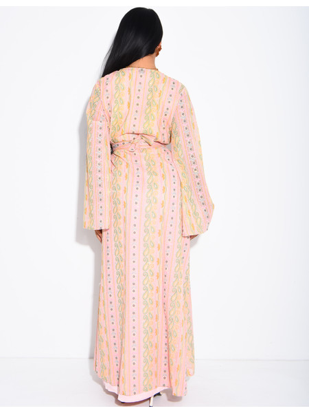 Ensemble robe sans manches et kimono à broderies & strass avec ceinture assortie