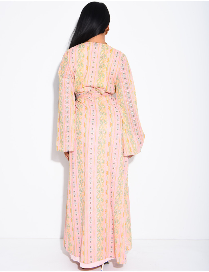 Ensemble robe sans manches et kimono à broderies & strass avec ceinture assortie