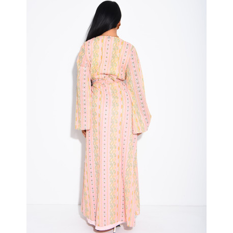 Ensemble robe sans manches et kimono à broderies & strass avec ceinture assortie