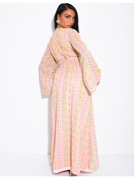 Ensemble robe sans manches et kimono à broderies & strass avec ceinture assortie