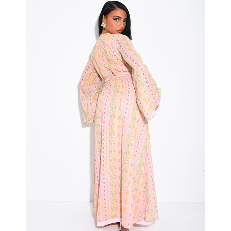 Ensemble robe sans manches et kimono à broderies & strass avec ceinture assortie