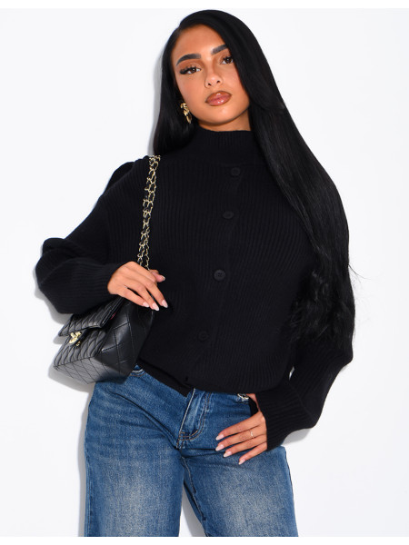 Ribbed button-up cardigan