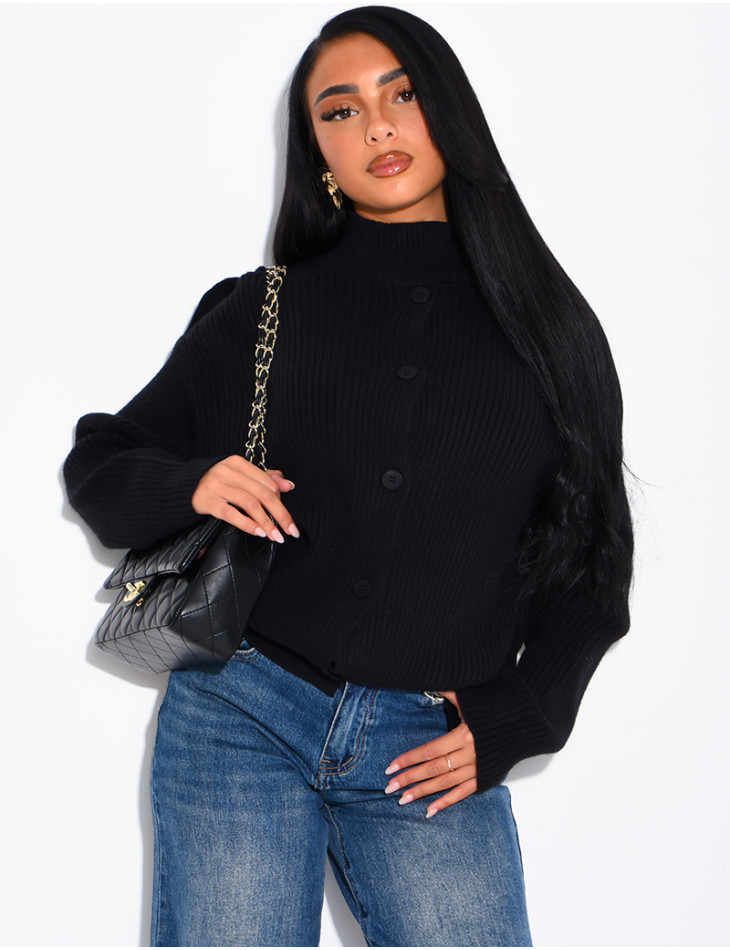 Ribbed button-up cardigan